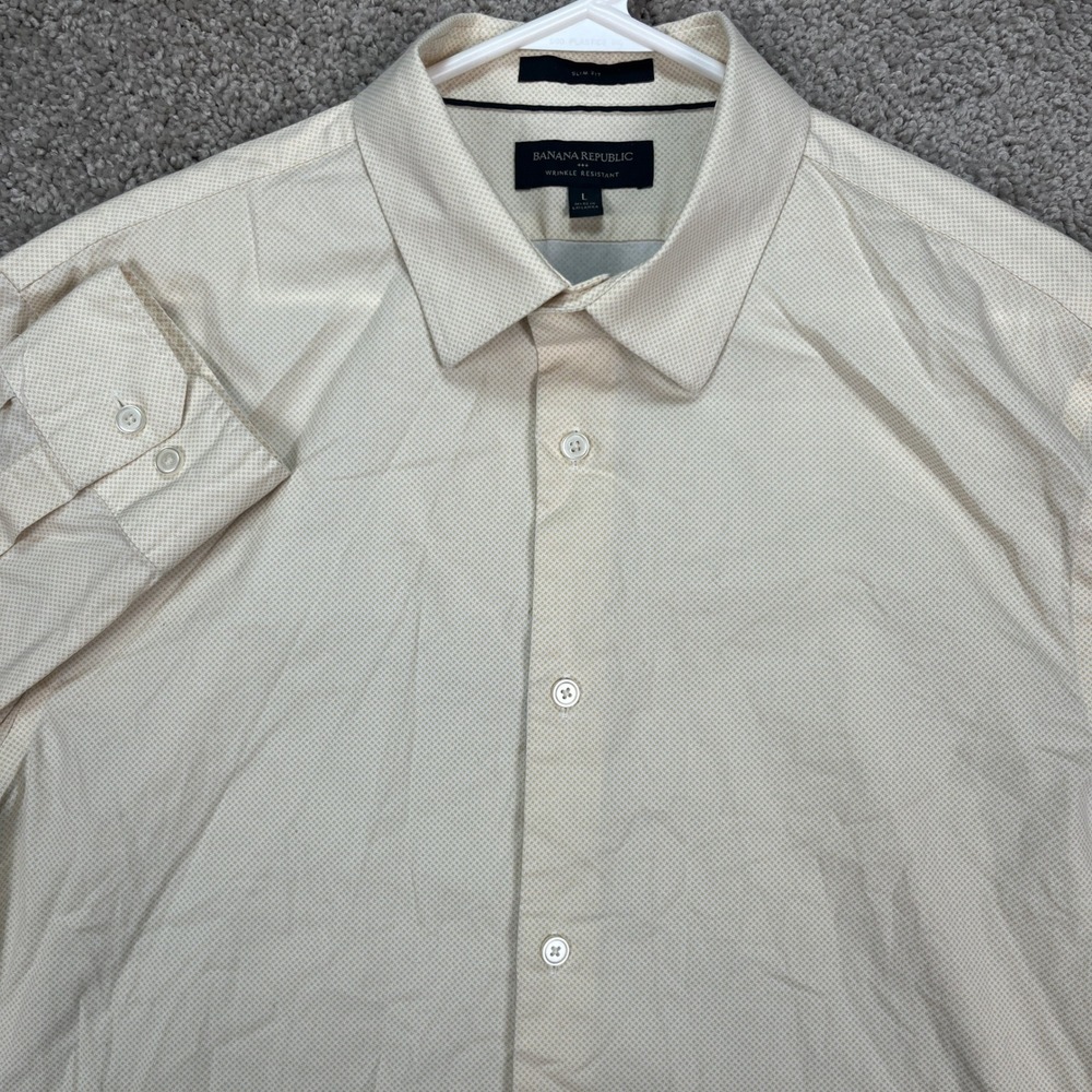 Banana Republic Men Large Yellow Geometric Pattern Shirt‎ Slim Fit Long Sleeve